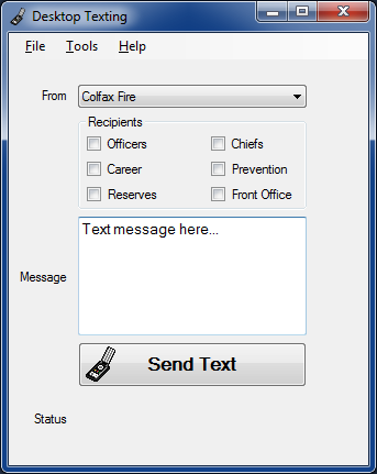 Screen shot of the Desktop Texting application